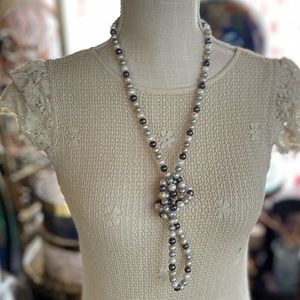 PEARLS Endless Strand of 48 Multicolor Pearls on Silk Necklace